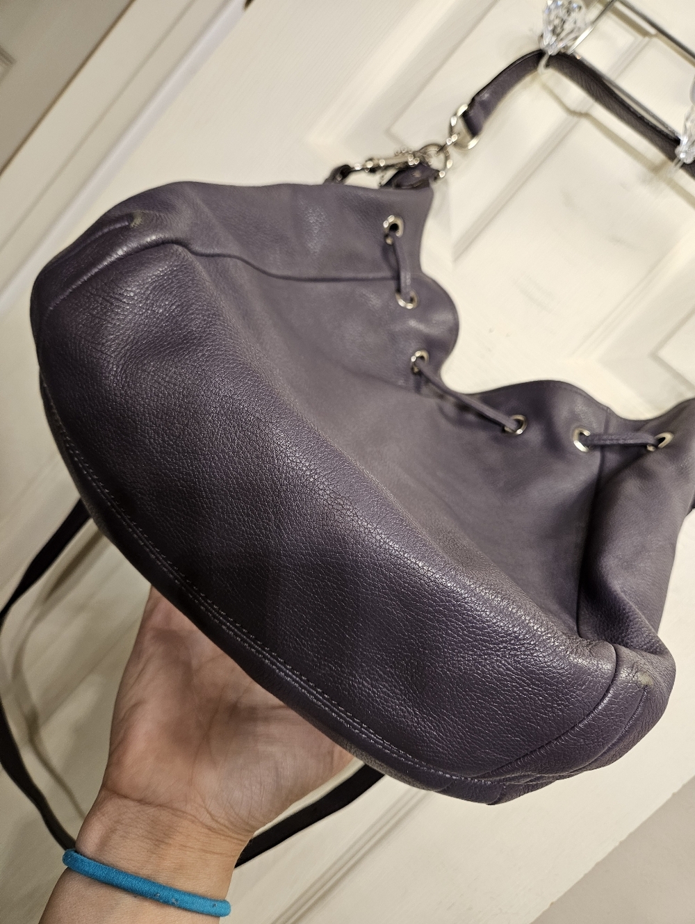 Coach Avery grey purple leather drawstring bucket hobo crossbody handbag purse - Picture 9 of 13